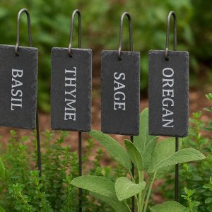 24 Slate Stone Plant Labels Weatherproof Hanging Garden Markers With Steel Rod Stakes For Perennial Herb Gardens